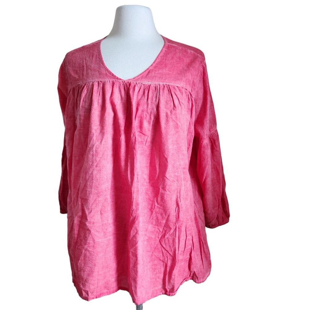 JW Style Blouse Women's‎ Size Large Boho Bat Winged 3/4 Sleeve Pink 100% Cotton